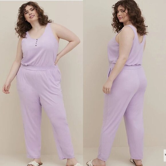 Torrid Womens NWT Terry Knit Purple Pockets Henley Jumpsuit Cover Up 1 Piece 2X - Picture 1 of 9